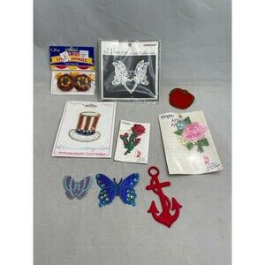 Lot of Appliques Sewing Crafts Patriotic Rose Floral Anchor Apple Butterfly Lace